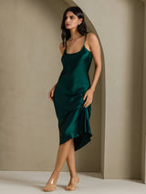 [Dark Green] SilkSilky-UK Spaghetti Strap V Neck Dress 007