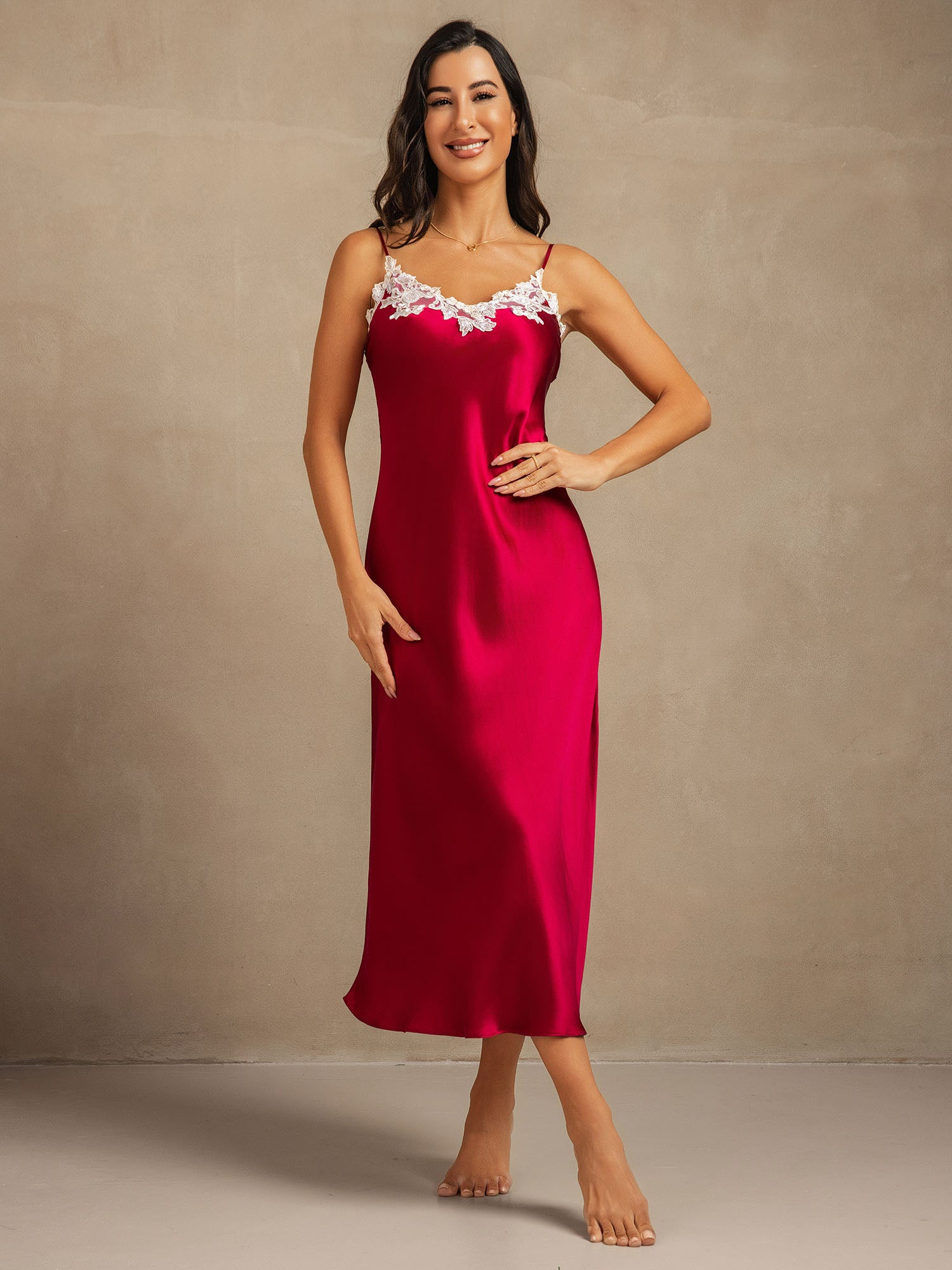 [Wine] SilkSilky-UK 19Momme Pure Silk V Neck Dress 006