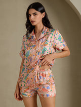 [Pink Fauna] SilkSilky-UK Short Sleeve Notch Collar Women's Pyjamas 004
