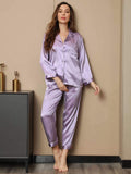 SilkSilky UK Pure Silk Long Sleeve Lapel Women's Pyjamas Lavender 003