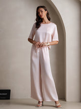 [Pink] SilkSilky-UK Half Sleeve Round Neck Women's Pyjamas 005