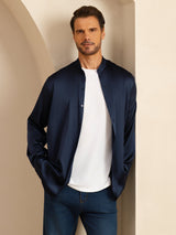 [Dark Blue] SilkSilky-UK Long Sleeve Stand Collar Men''s Shirt 003
