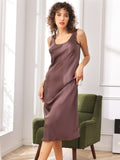 SilkSilky UK Pure Silk Sleeveless Boat Neck Dress Coffee 005