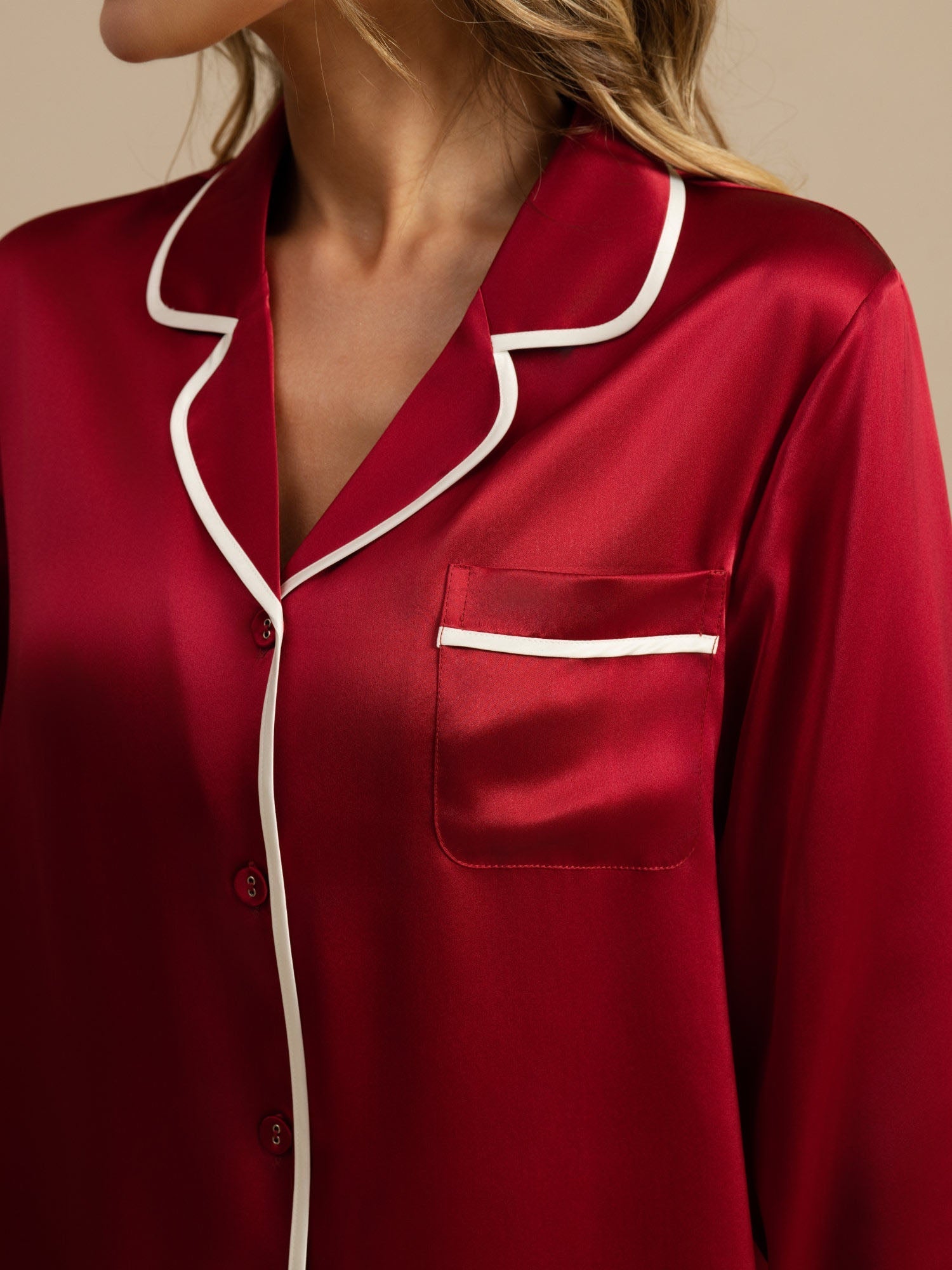 [Wine] SilkSilky-UK Long Sleeve Notch Collar Women's Pyjamas 004
