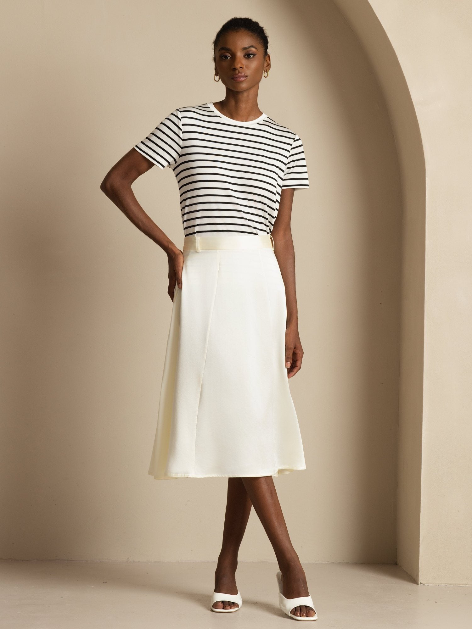 [Ivory] SilkSilky-UK 19Momme Stretch Silk Charmeuse Skirt 004