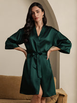 [Dark Green] SilkSilky-UK 3/4 Sleeve Women's Dressing Gown 007