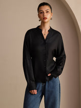 [Black] SilkSilky-UK Long Sleeve Split Women's Blouse 001