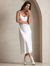 [White] SilkSilky-UK Spaghetti Strap V Neck Dress 004