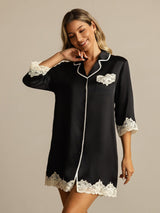 [Black] SilkSilky-UK Pure Silk Collar Nightshirt 001