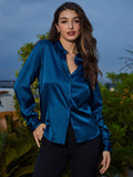 SilkSilky UK Silk Long Sleeve Collar Women's Shirt Teal 006