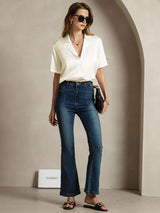 [Ivory] SilkSilky-UK Short Sleeve Lapel Collar Women's Shirt 007