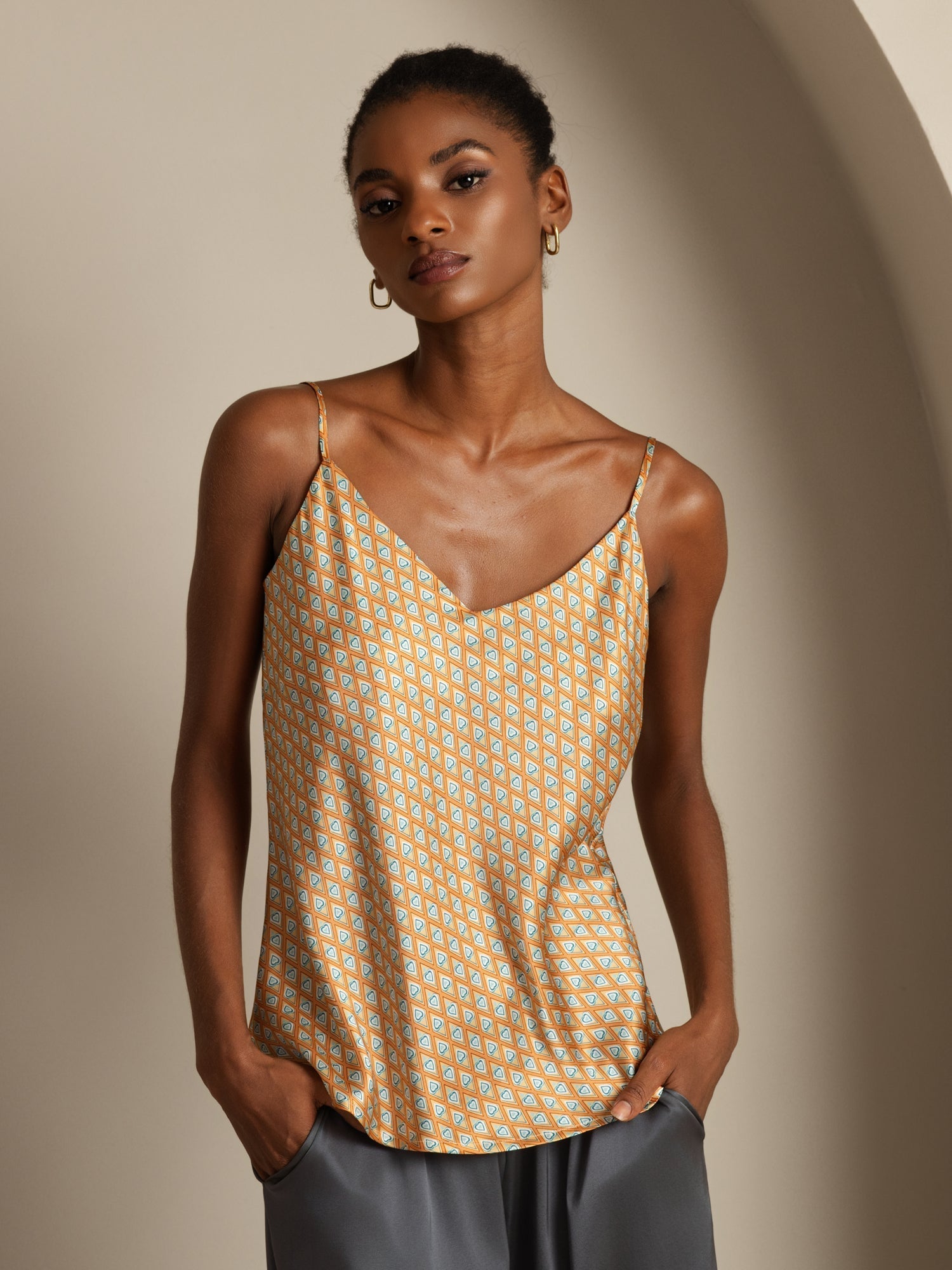 [Floral] SilkSilky-UK Pure Silk V Neck Camisole 001,