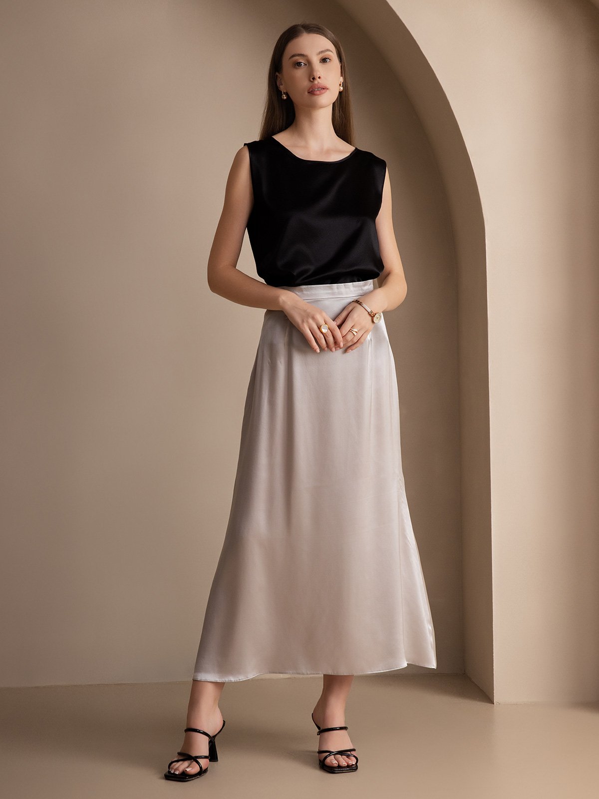 [Black] SilkSilky-UK 19Momme Silk Round Neck Camisole 003