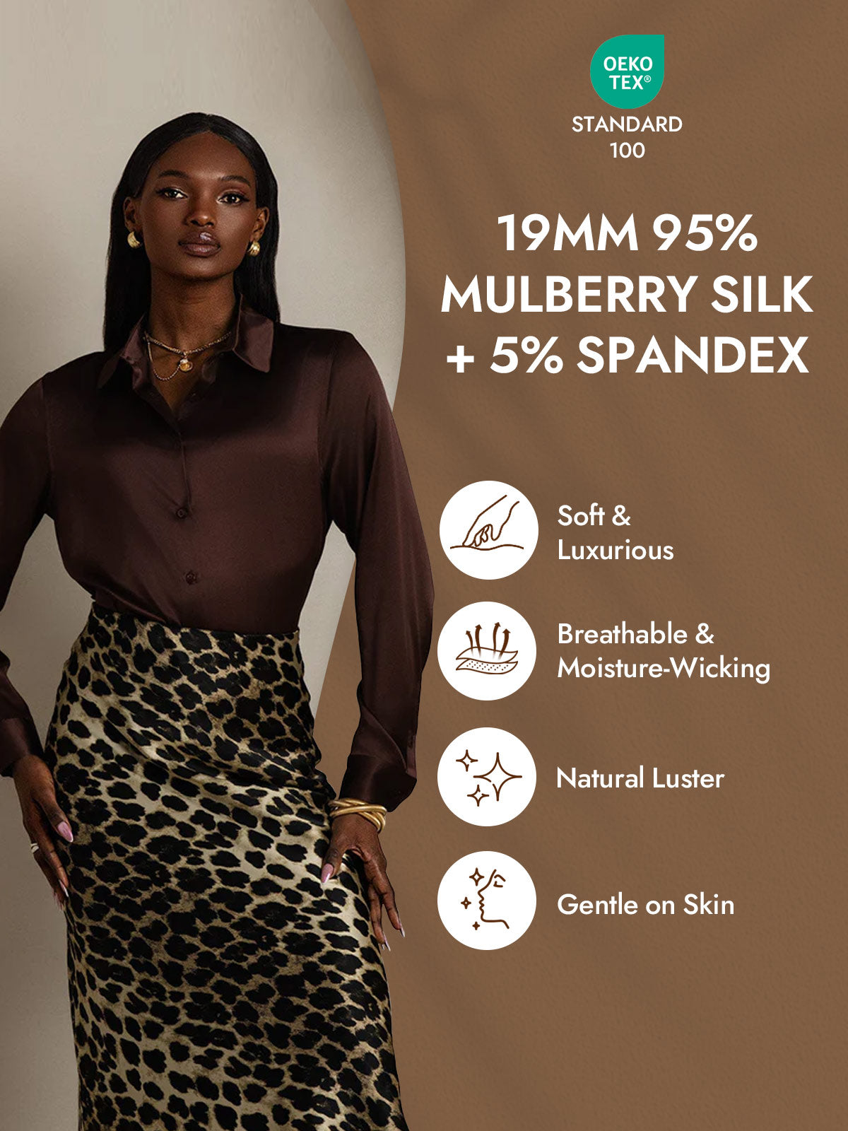 [Bitter Chocolate] SilkSilky-UK Silk Long Sleeve Collar Women's Shirt 004