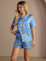 [Blue Fish] SilkSilky-UK Short Sleeve Lapel Collar Women's Pyjamas 004