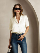 [Ivory] SilkSilky-UK 19Momme Silk Notched Neck Women's Shirt 005