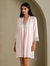 [Pink] SilkSilky-UK 3/4 Sleeve V Neck Nightdress&Dressing gowns 003