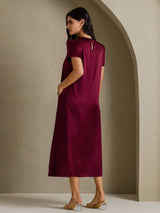 [Dark Red] SilkSilky-UK Short Sleeve Crew Neck Dress 002