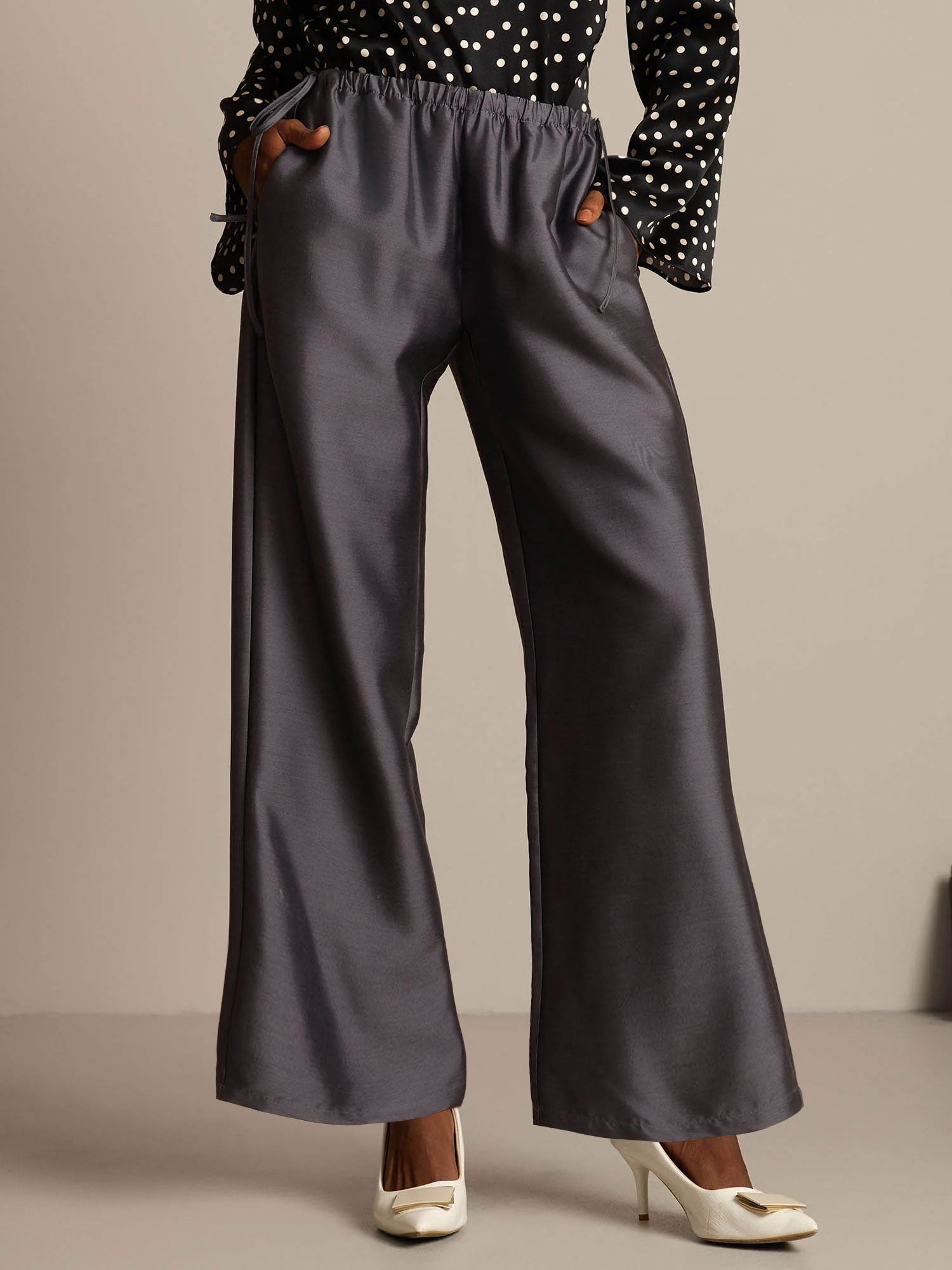 [Gray] SilkSilky-UK 32Momme Silk-Wool Blend Womens Pants 001,