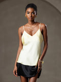 SilkSilky-UK Pure Silk Sleeveless V Neck Camisole LightYellow 003