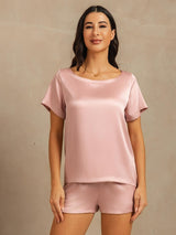 [Peach Skin] SilkSilky-UK 19Momme Machine-Washable Silk Short Sleeve Round Neck Women's Pyjamas 003
