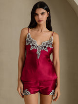 [Wine] SilkSilky-UK Spaghetti Strap V Neck Camisole Set 003