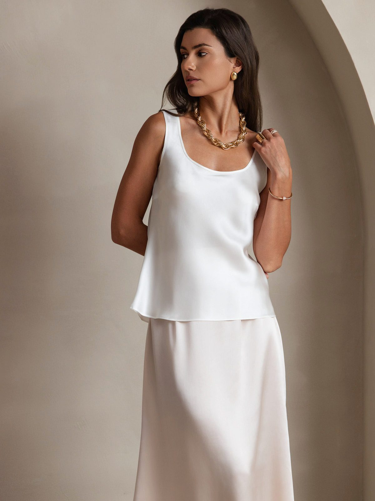[White] SilkSilky-UK 19Momme Silk U Neck Camisole 003