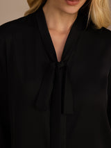 [Black] SilkSilky-UK Long Sleeve Tie Neck Women's Blouse 004