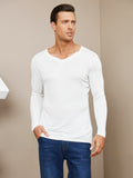 SilkSilky UK Silk Knitted Long Sleeve V Neck Men's T Shirt White 003