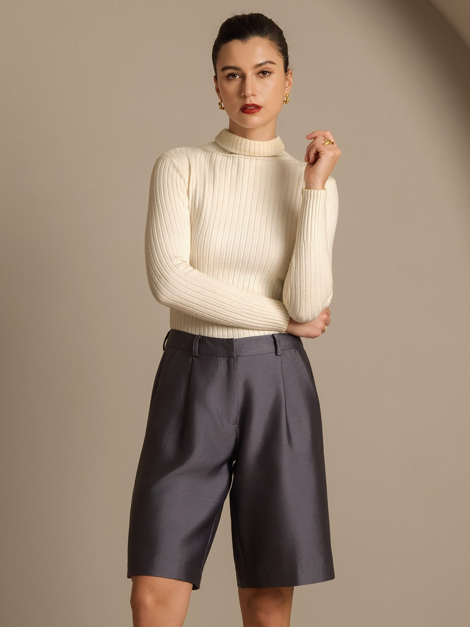 [Gray] SilkSilky-UK 32Momme Silk-Wool Blend Womens Shorts 008,