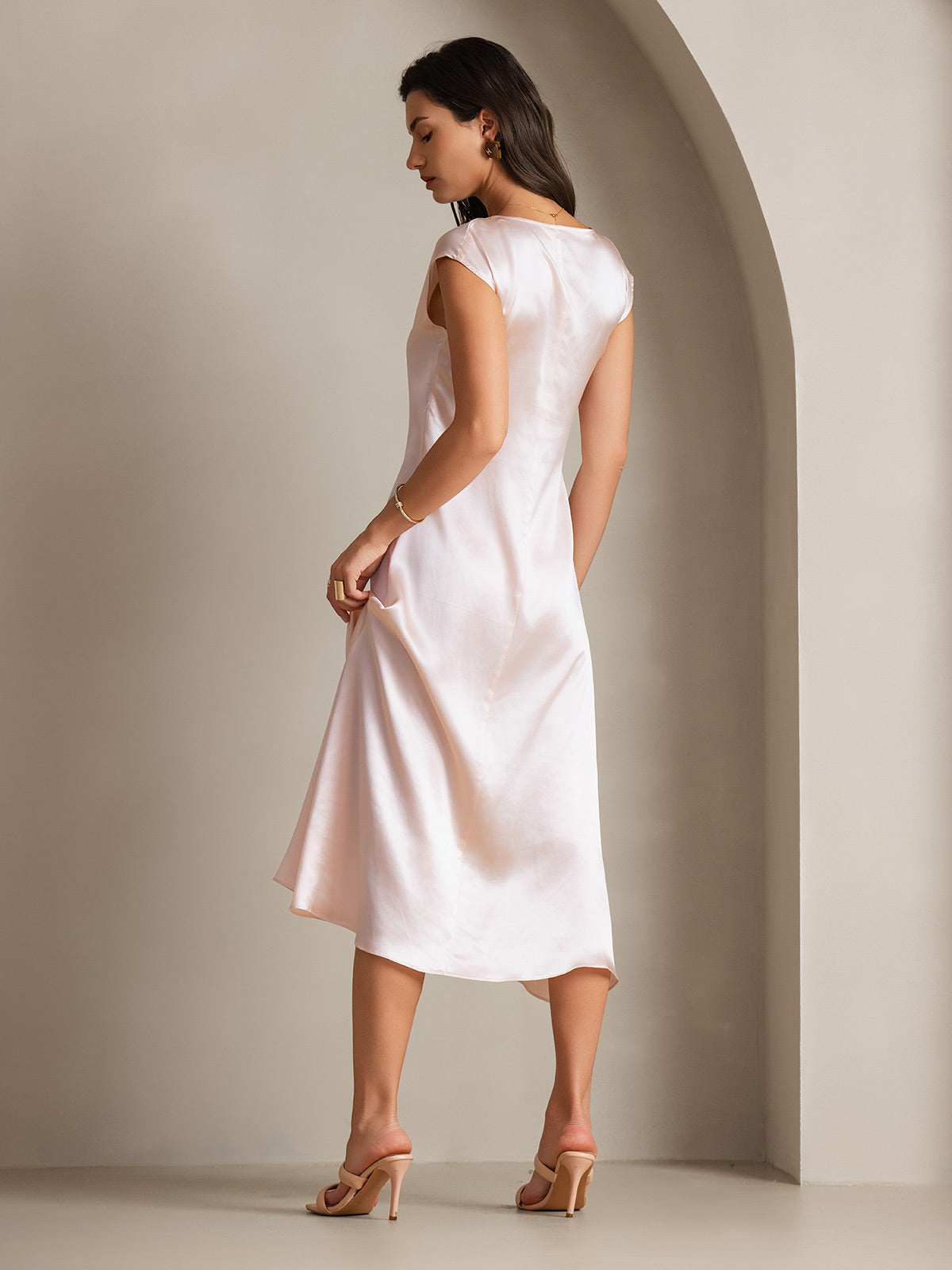 [Pink] SilkSilky-UK 19Momme Silk Round Neck Dress 001