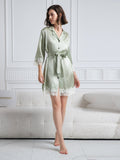 SilkSilky-UK Pure Silk 3/4 Sleeve Lapel Dress LightGreen 007