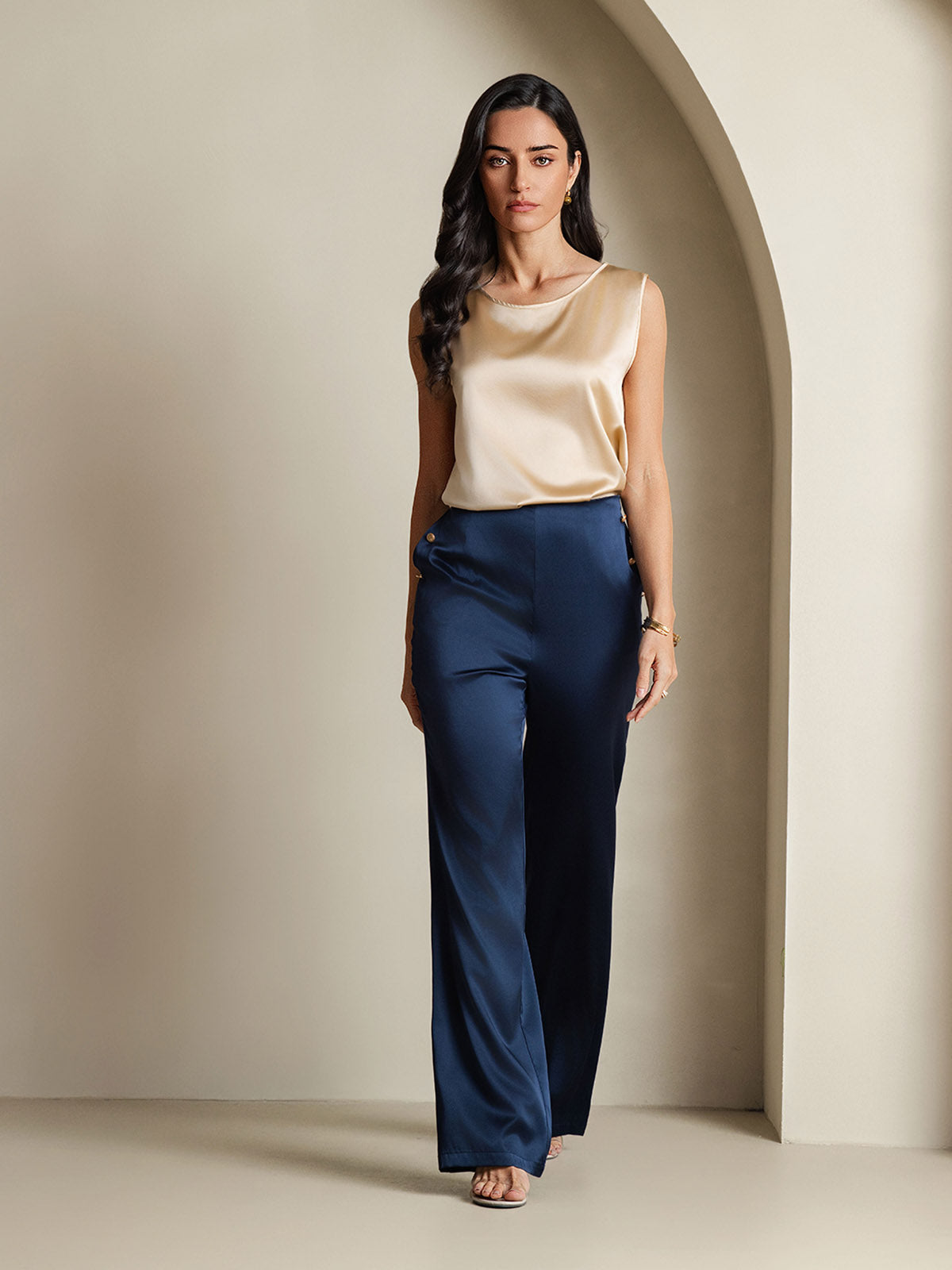 [Champagne] SilkSilky-UK 19Momme Silk Round Neck Camisole 006