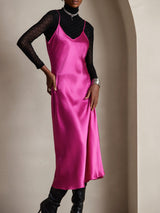 [Rose Red] SilkSilky-UK Spaghetti Strap V Neck Dress 006