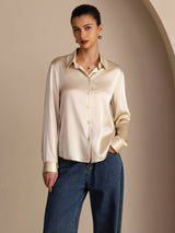[Brown Rice] SilkSilky-UK Long Sleeve Lapel Collar Women's Shirt 001