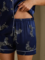 [Navy Zebra] SilkSilky-UK Short Sleeve Lapel Collar Women's Pyjamas 005