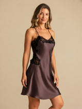 [Dark Brown] SilkSilky-UK Spaghetti Strap V Neck Nightdress 003