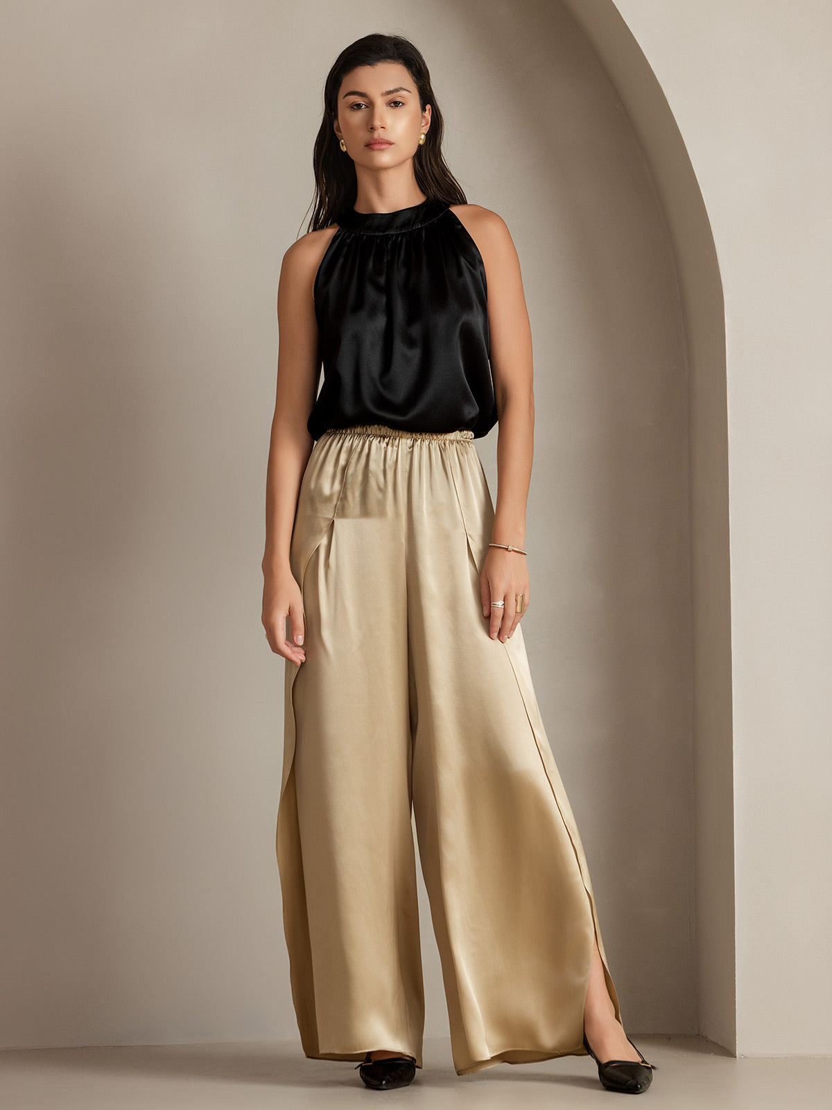[Champagne] SilkSilky-UK 19Momme Silk Split Women's Pants 013