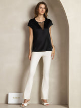 [Black] SilkSilky-UK 19Momme Silk Round Neck Women's T-Shirt 004