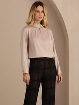 [Coffee] SilkSilky-UK Long Sleeve Stand Collar Women's Blouse 003