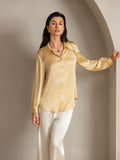 SilkSilky UK 19Momme Silk Long Sleeve Collar Women's Shirt Champagne 003