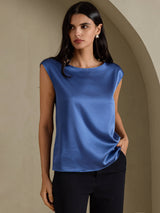[Real Teal] SilkSilky-UK Cap Sleeve Round Neck Women's T-Shirt 003