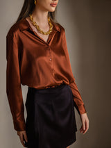 [Caramel] SilkSilky-UK Long Sleeve Lapel Collar Women's Shirt 001