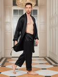 SilkSilky UK Pure Silk 3/4 Sleeve Deep V Neck Men's Dressing Gown Black 004