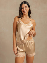 [Champagne] SilkSilky-UK Spaghetti Strap V Neck Camisole Set 001