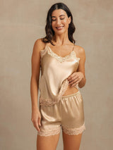 [Champagne] SilkSilky-UK Spaghetti Strap V Neck Camisole Set 001