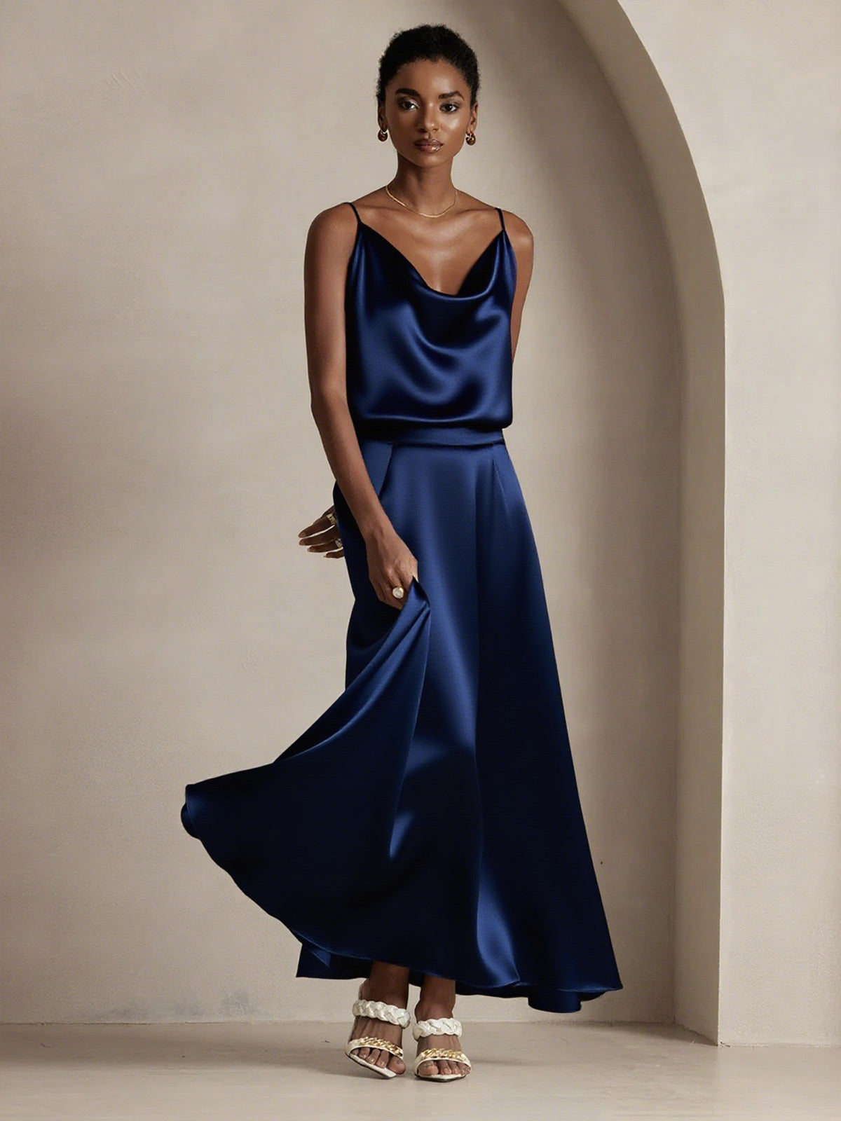 [Dark Blue] SilkSilky-UK 19Momme Silk Skirt 003