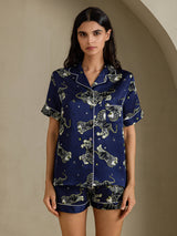 [Navy Lion] SilkSilky-UK Short Sleeve Notch Collar Women's Pyjamas 001