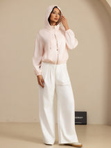 [Pink] SilkSilky-UK 18Momme Silk Satin Surah Long Sleeve Stand Collar Women's Outerwear 007