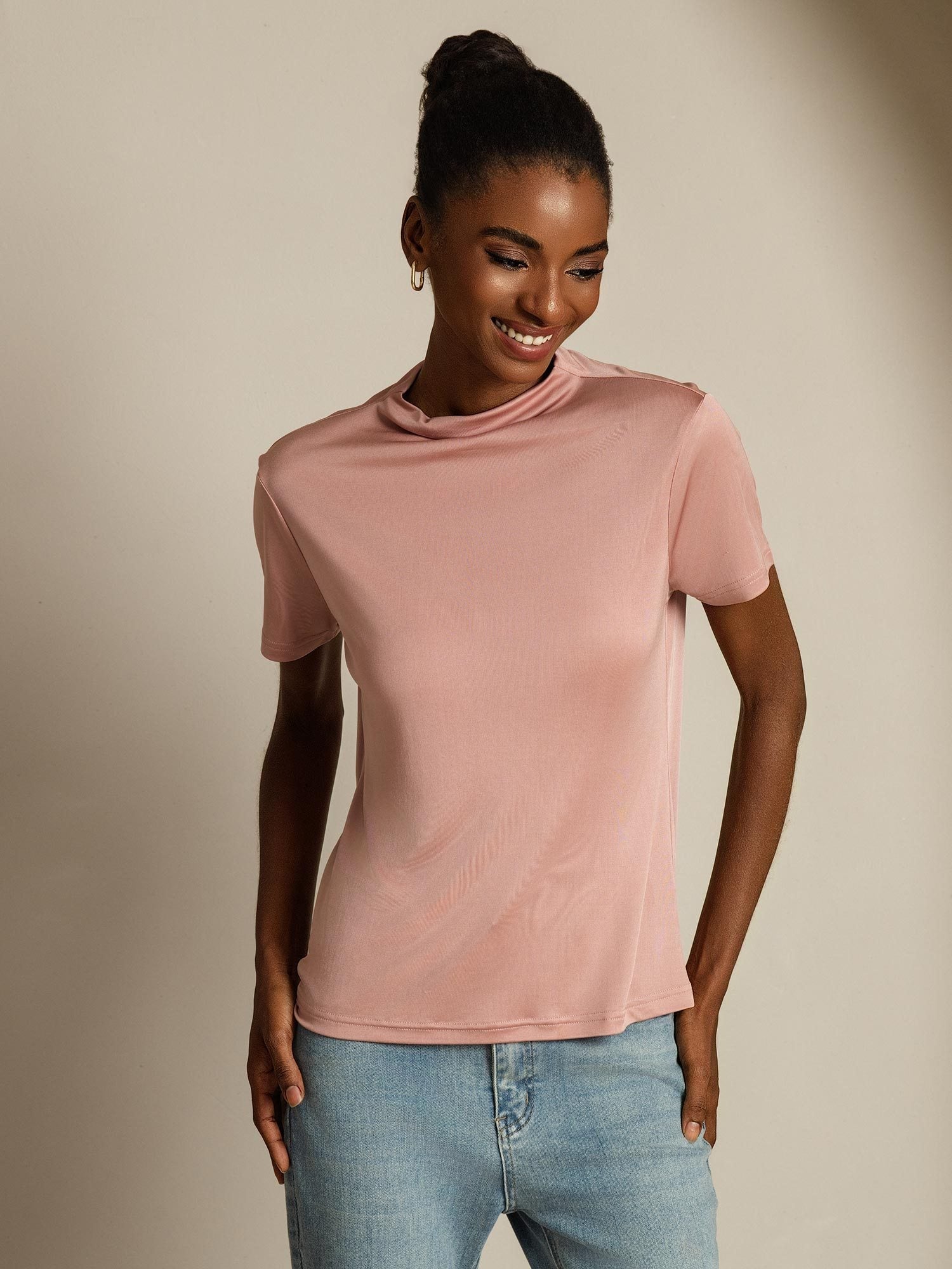 [Pink] SilkSilky-UK Pure Silk Collar Women's T-Shirt 003